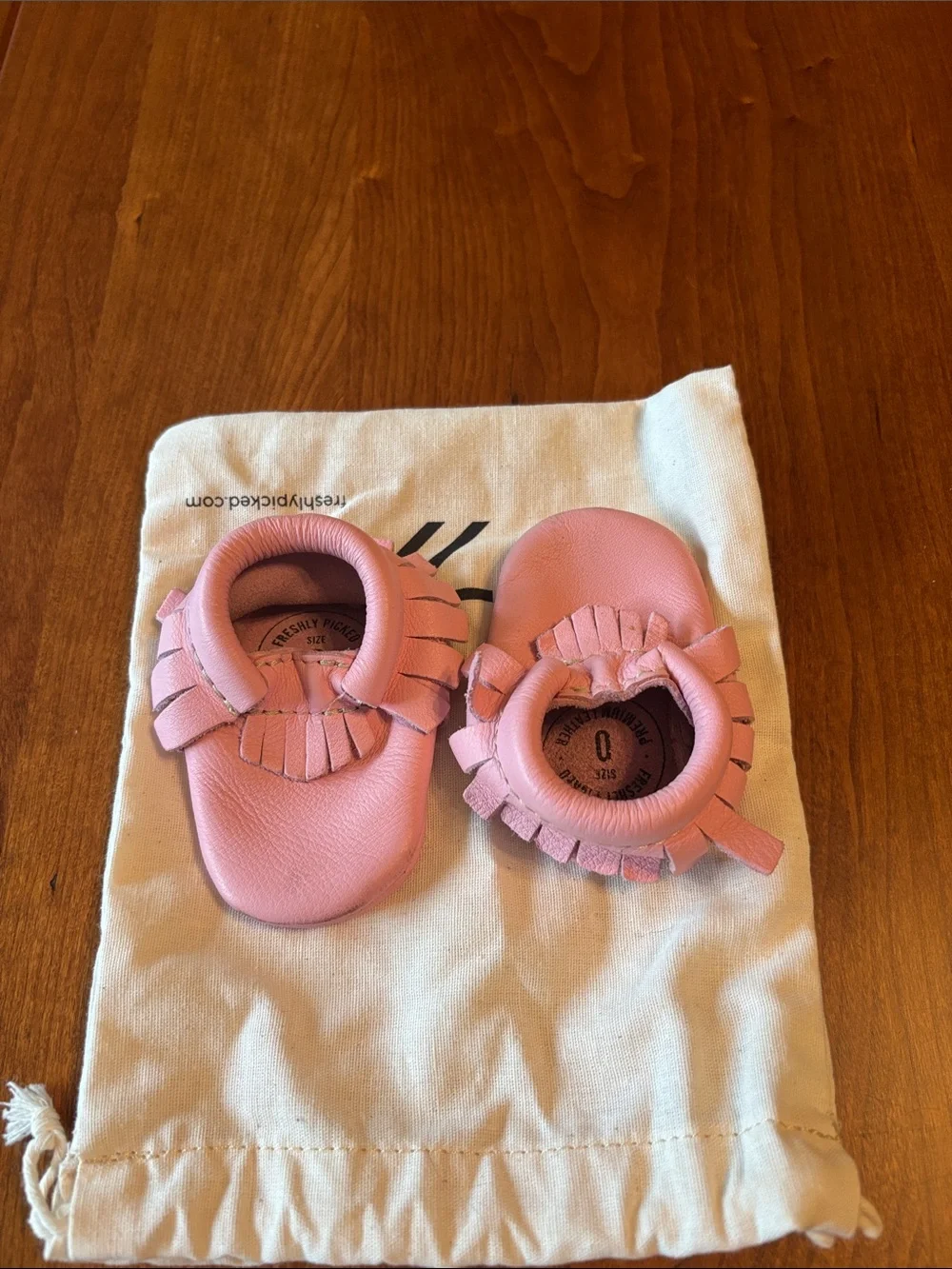Freshly Picked Pink Fringe Leather Baby Moccasins